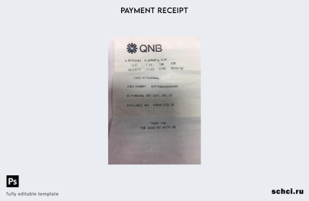 цифровая загрузка шаблона банковского платежного чека Qnb